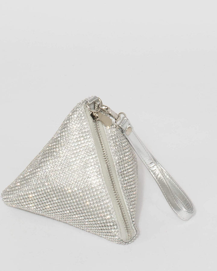 Silver Crystal Triangle Drop Clutch Bag | Clutch Bags