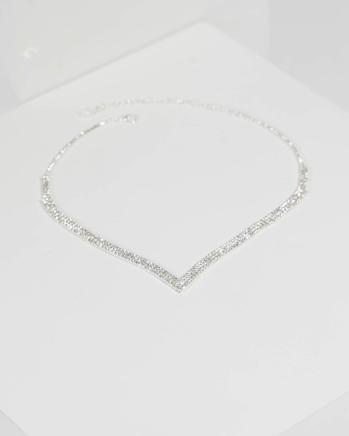 Silver Crystal V Neck Ear Set | Necklaces