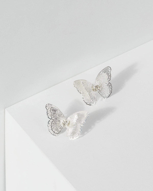 Silver Cubic Zirconia Butterfly Stud Earrings | Earrings