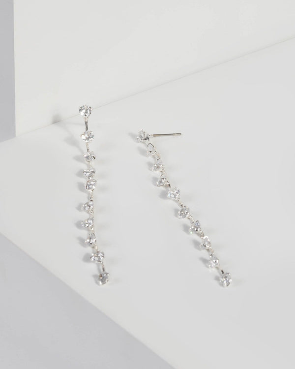 Silver Cubic Zirconia Chain Drop Earrings | Earrings