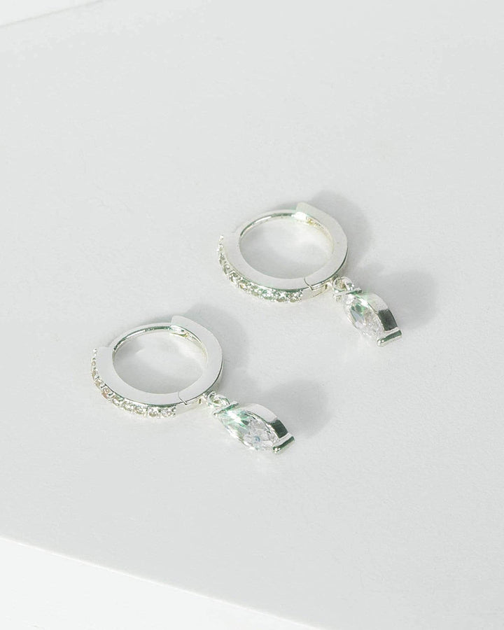 Colette by Colette Hayman Silver Cubic Zirconia Crystal Hoop With Drop Stone Earrings
