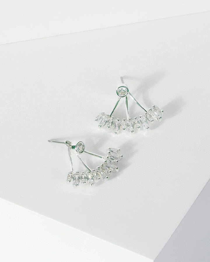Silver Cubic Zirconia Fan Detail Earrings | Earrings
