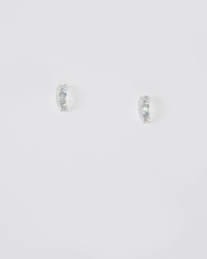 Silver Cubic Zirconia Half Hoop Earrings | Earrings