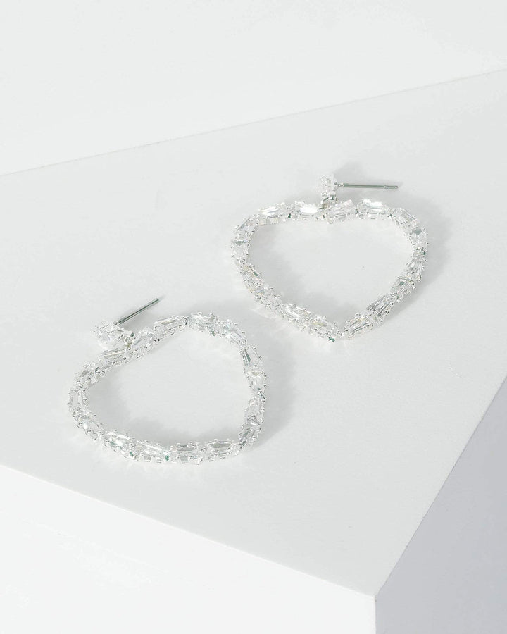 Silver Cubic Zirconia Large Love Heart Earrings | Earrings