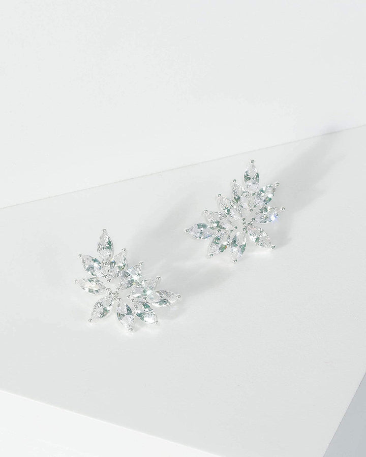 Silver Cubic Zirconia Leaf Stud Earrings | Earrings