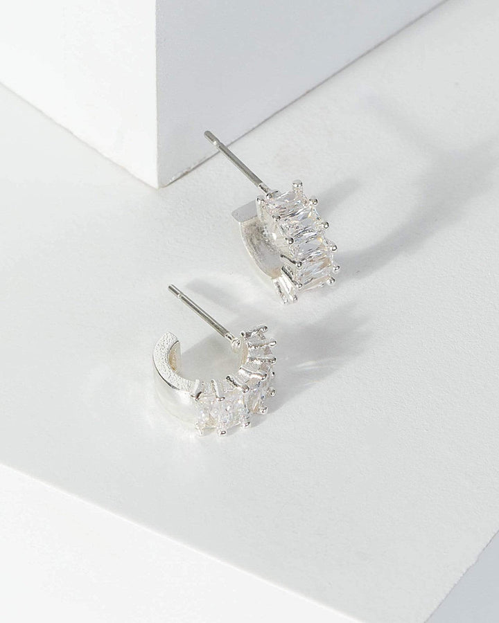 Silver Cubic Zirconia Mini Crystal Hoop Earrings | Earrings