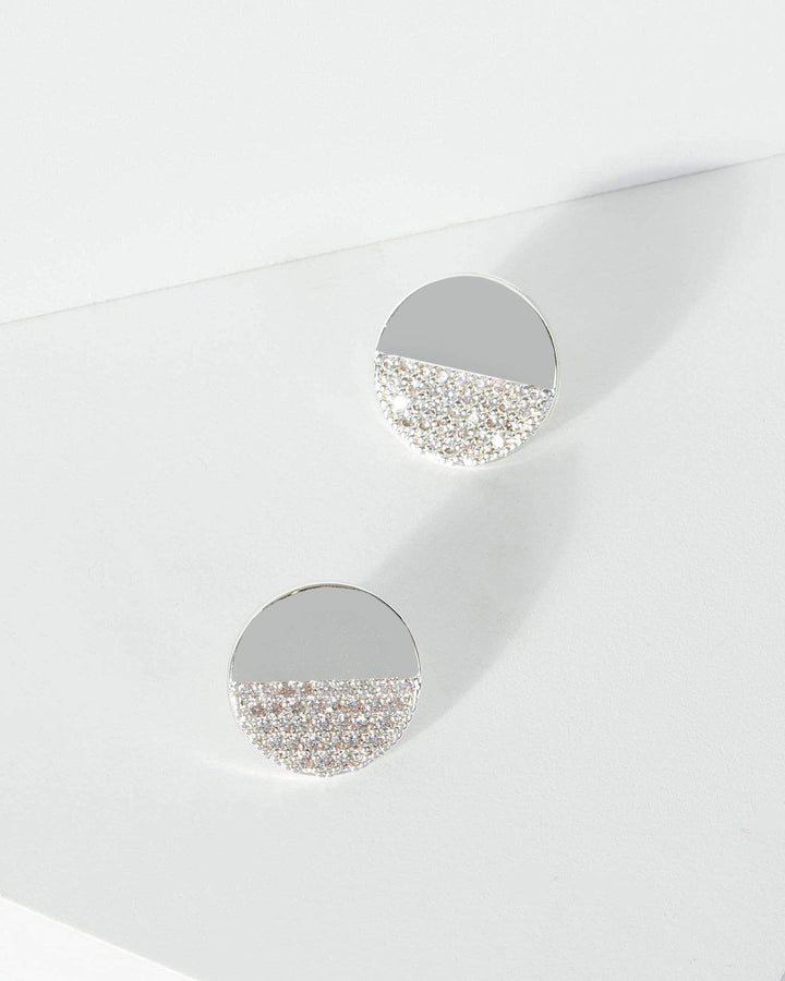 Silver Cubic Zirconia Pave Half Circle Earrings | Earrings
