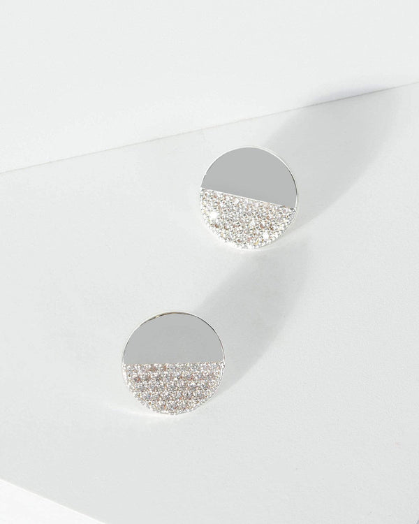 Silver Cubic Zirconia Pave Half Circle Earrings | Earrings