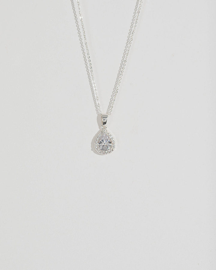 Silver Cubic Zirconia Pear Pendant Necklace | Necklaces