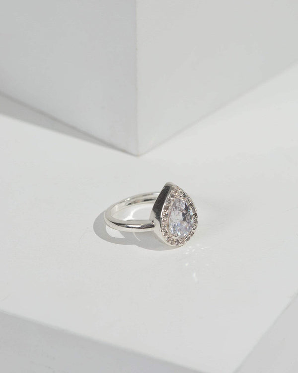 Silver Cubic Zirconia Pear Stone Ring | Rings