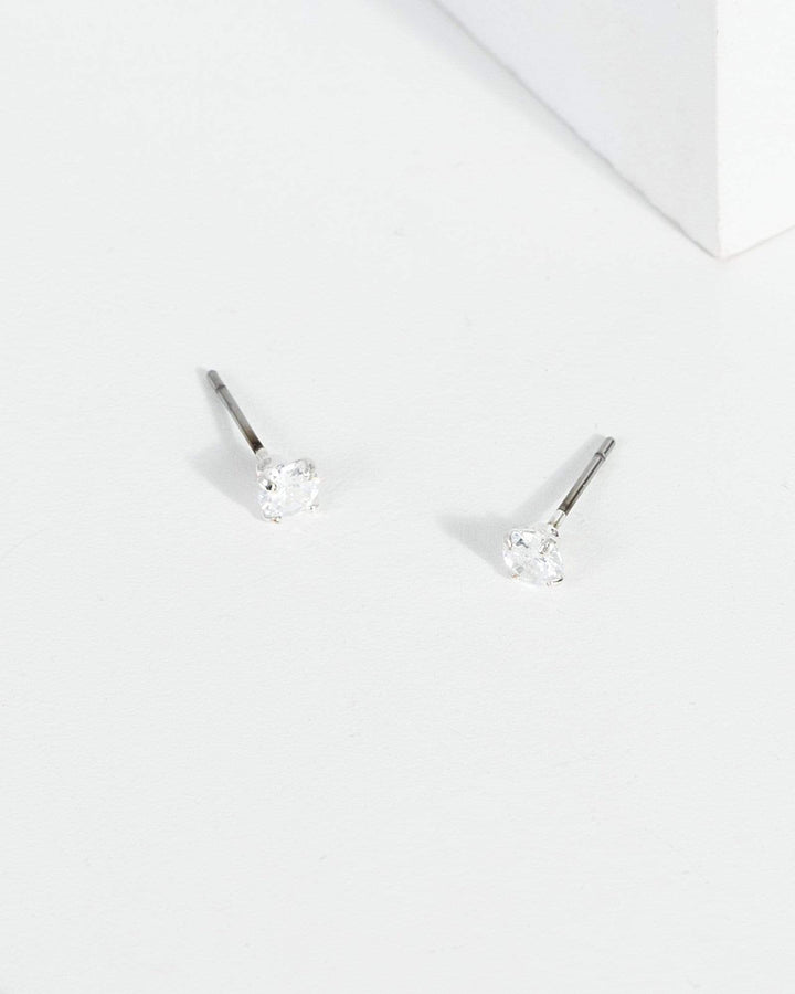Silver Cubic Zirconia Round 4 Claw Stud Earrings | Earrings