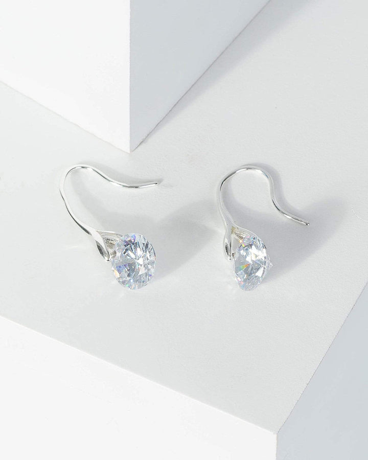 Silver Cubic Zirconia Round Crystal Detail Drop Earrings | Earrings