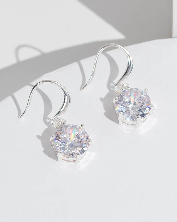 Colette by Colette Hayman Silver Cubic Zirconia Round Crystal Hook Earrings