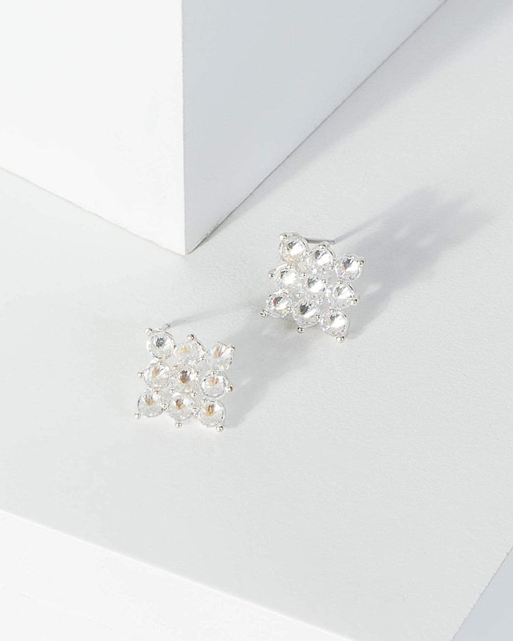 Silver Cubic Zirconia Square Crystal Stud Earrings | Earrings