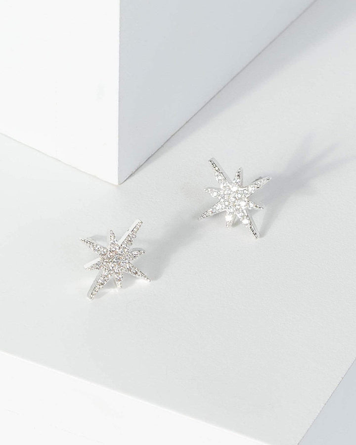 Silver Cubic Zirconia Star Stud Earrings | Earrings