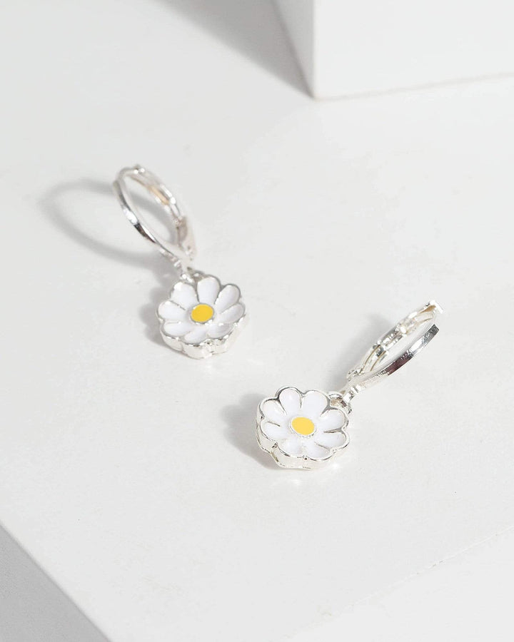 Silver Daisy Huggie Hoop Earrings | Earrings