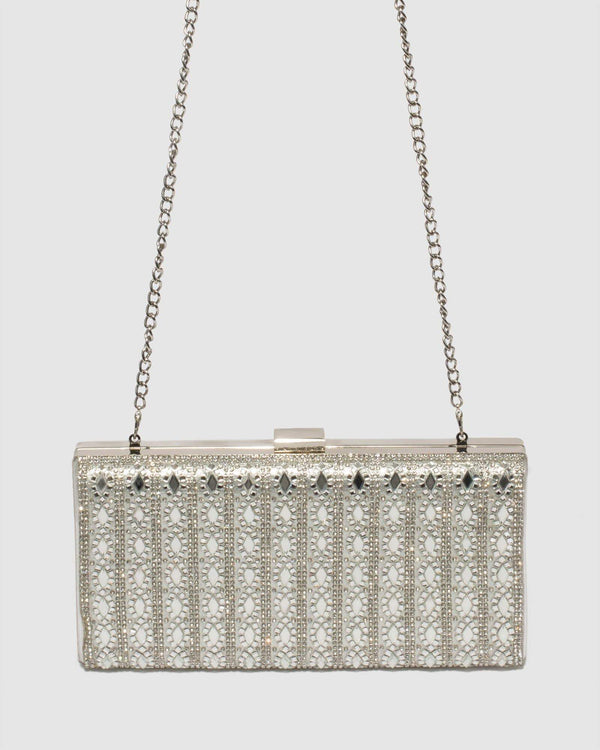 Silver Danielle Crystal Clutch Bag | Clutch Bags