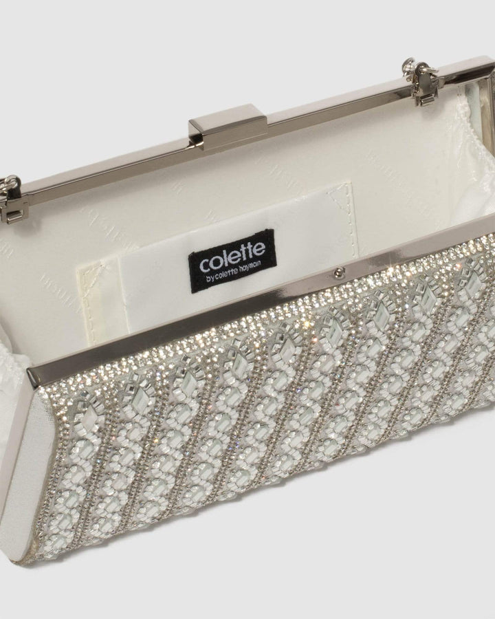 Silver Danielle Crystal Clutch Bag | Clutch Bags