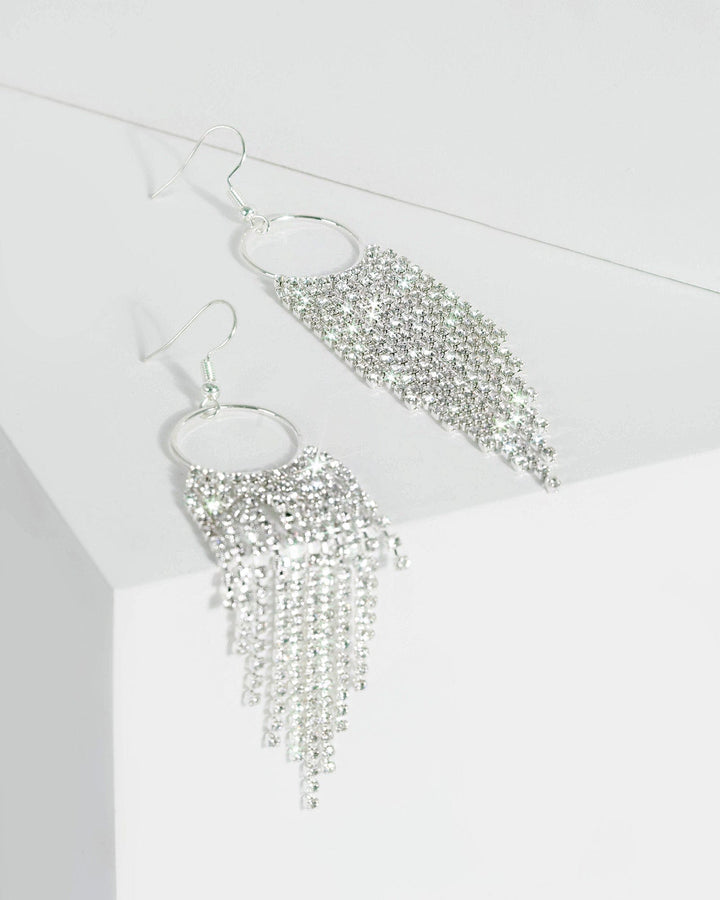 Silver Dia Chain Tassel Circle Fine Earrings | Earrings