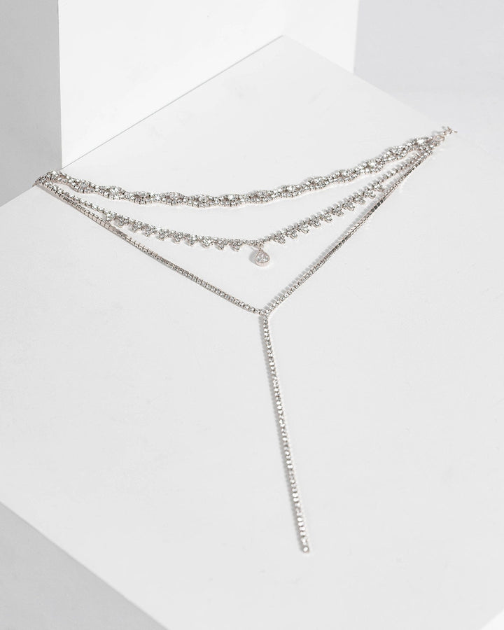 Silver Dia Cup Chain 3 Row Lariat Necklace | Necklaces