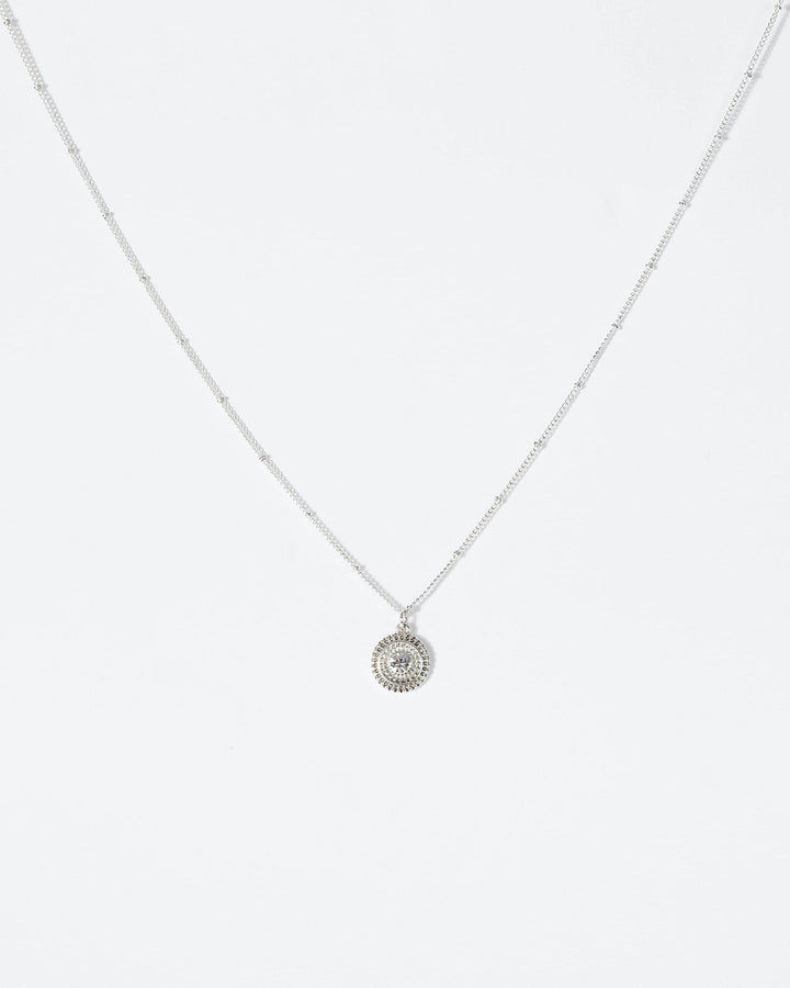 Silver Dia Patterned Coin Necklace | Necklaces