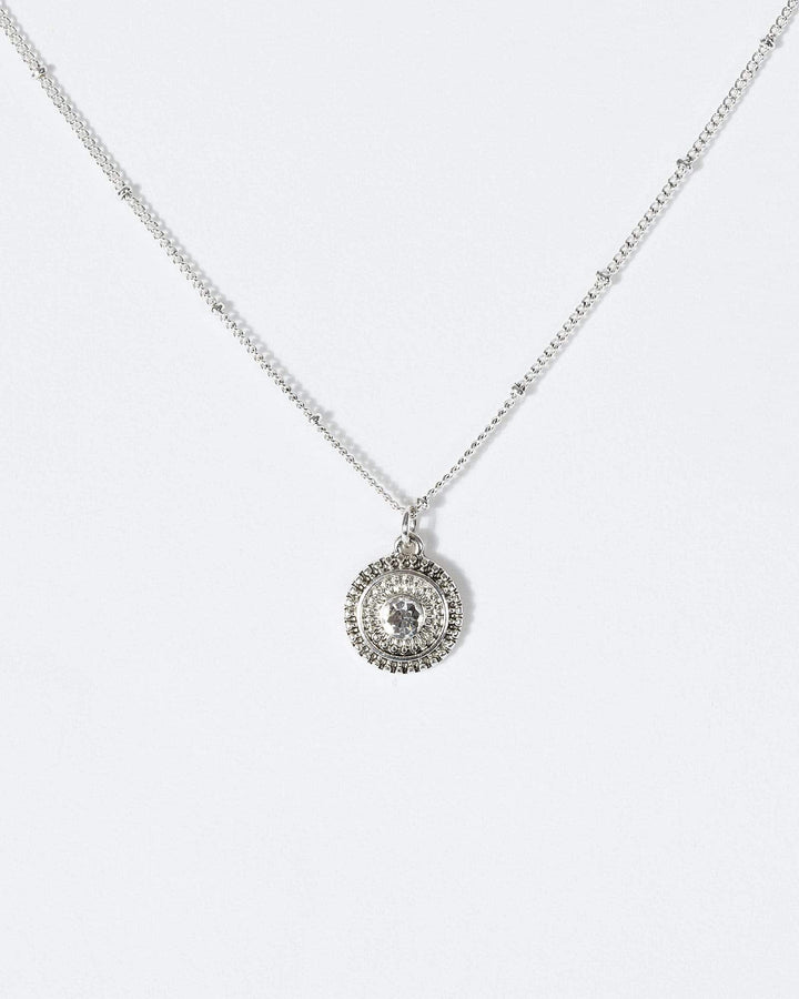 Silver Dia Patterned Coin Necklace | Necklaces