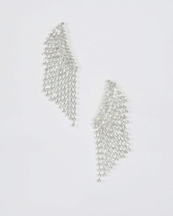 Silver Diamante Asymetrical Drop Earrings | Earrings
