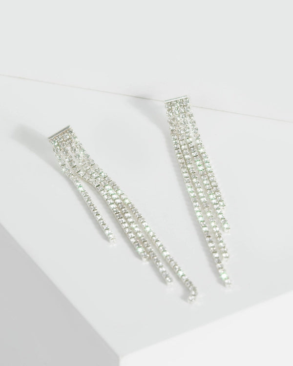 Silver Diamante Asymmetrical Drop Earrings | Earrings