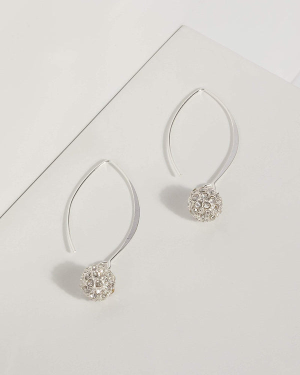 Silver Diamante Ball Hoop Earrings | Earrings