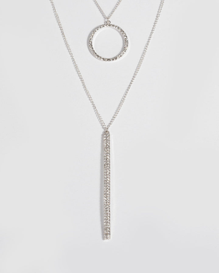 Silver Diamante Bar Pendant Necklace | Necklaces