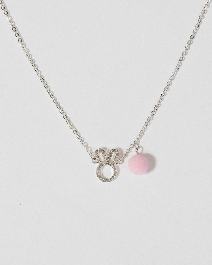 Silver Diamante Bunny And Pom Pom Necklace | Necklaces