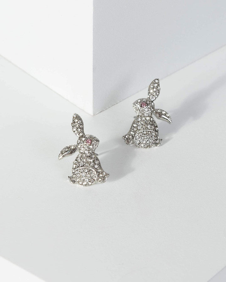 Silver Diamante Bunny Earrings | Earrings