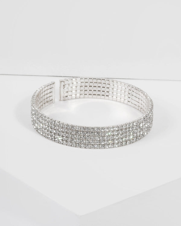 Silver Diamante Chain Flexi Cuff | Wristwear