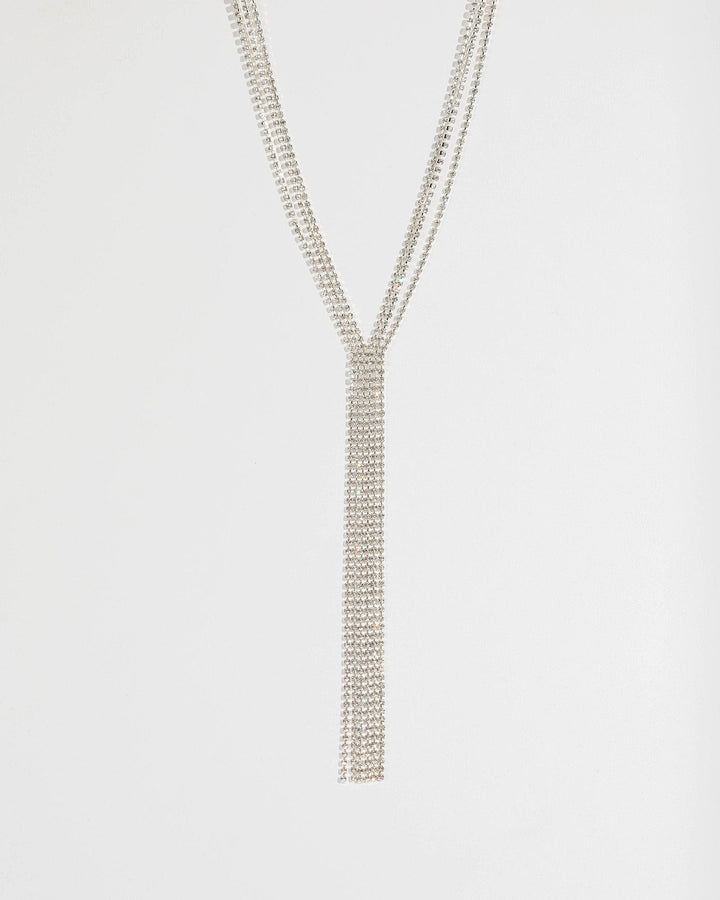 Silver Diamante Chain Lariat Necklace | Necklaces