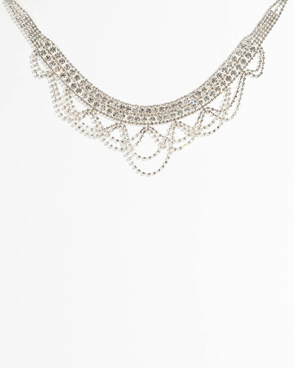 Colette by Colette Hayman Silver Diamante Chandelier Choker Necklace