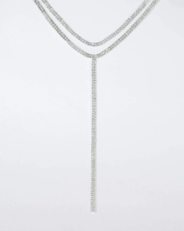 Silver Diamante Choker And T Lariat Necklace | Necklaces