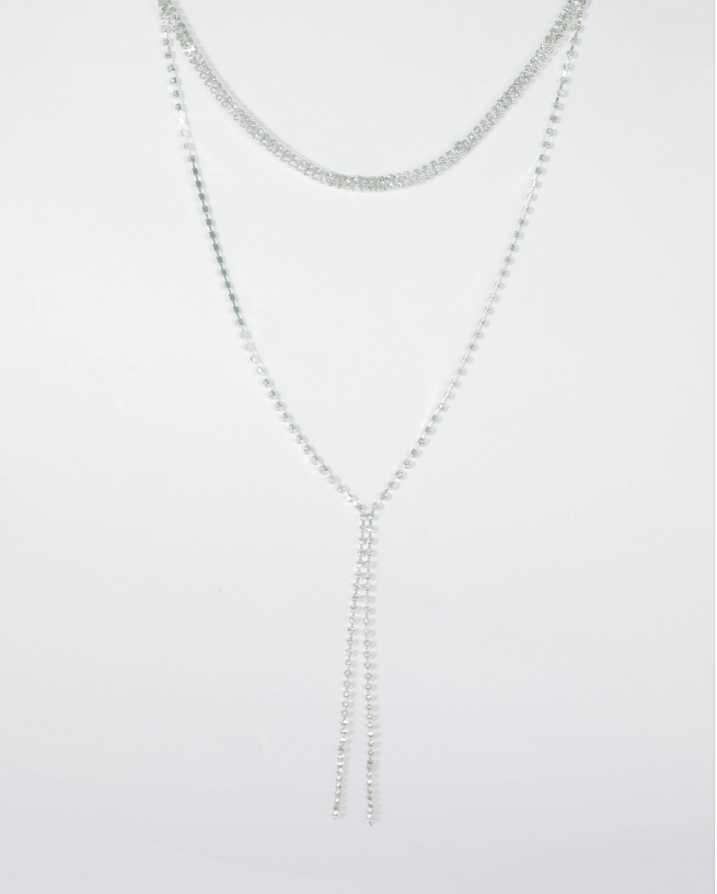 Silver Diamante Choker Lariat Necklace | Necklaces