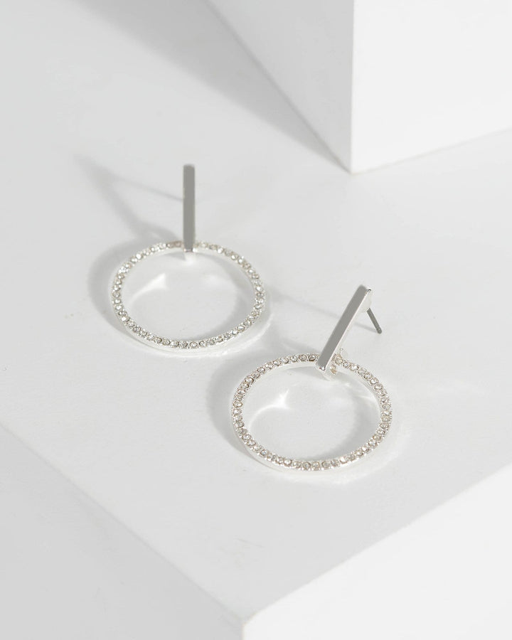 Silver Diamante Circle Evening Earrings | Earrings