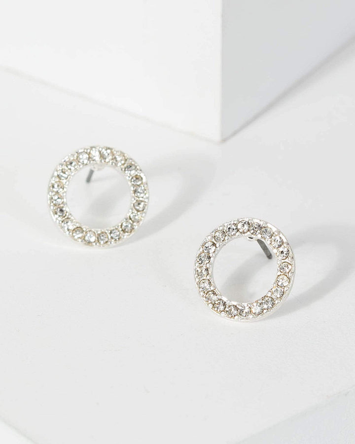 Silver Diamante Circle Stud Earrings | Earrings