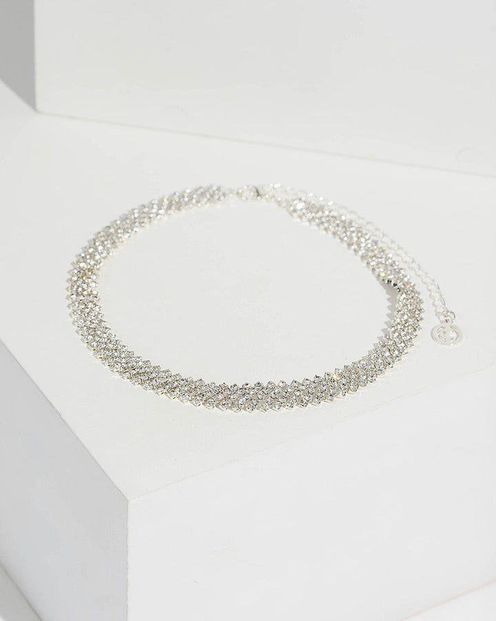 Silver Diamante Cup Chain Choker Necklace | Wristwear
