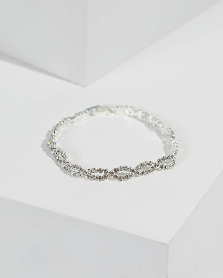 Silver Diamante Cup Chain Crossover Bracelet | Wristwear