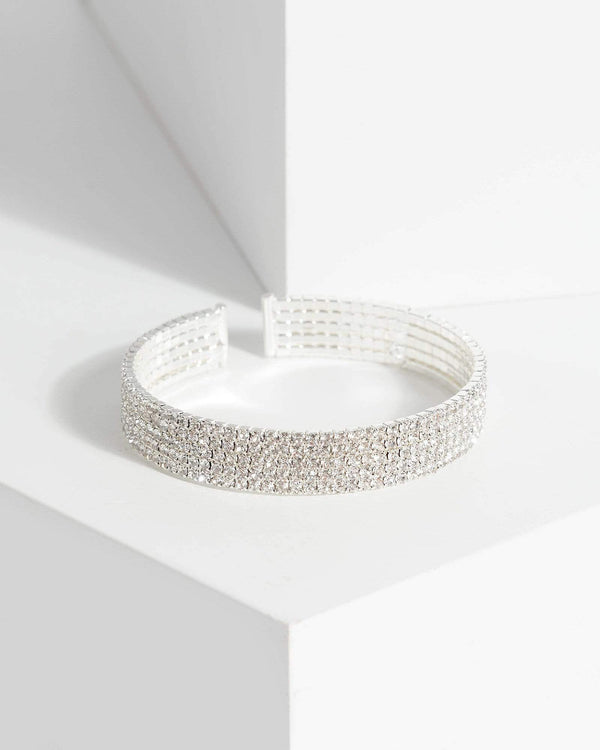 Colette by Colette Hayman Silver Diamante Cup Chain Flexi Cuff Bracelets