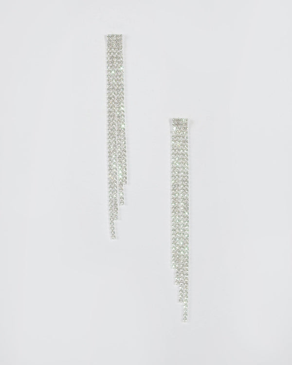 Silver Diamante Cup Chain Tassel Earrings | Earrings