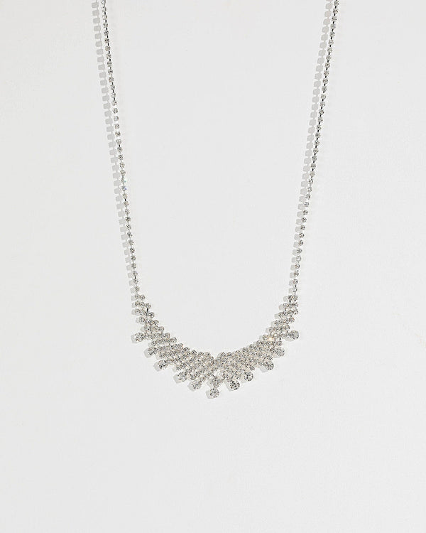 Silver Diamante Cup Chain V Necklace | Necklaces