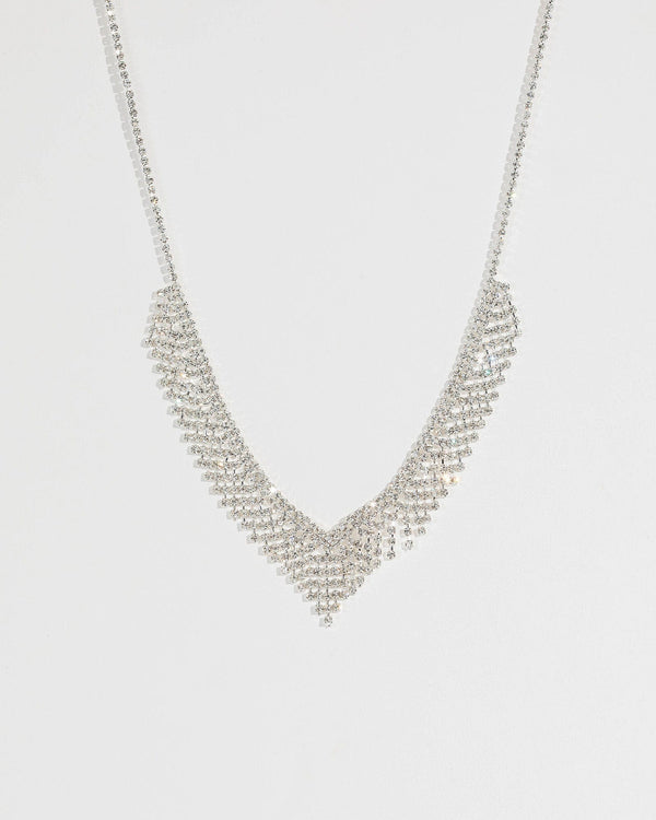 Silver Diamante Cup Chain V Necklace | Necklaces