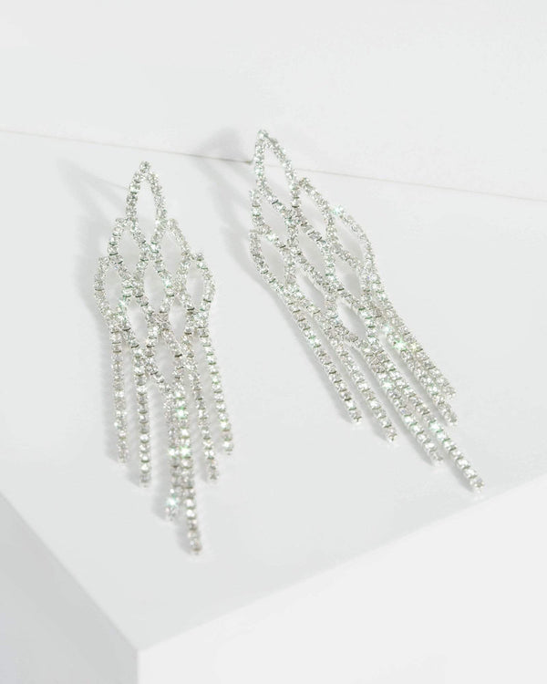 Silver Diamante Detailed Tassel Drop Earrings | Earrings