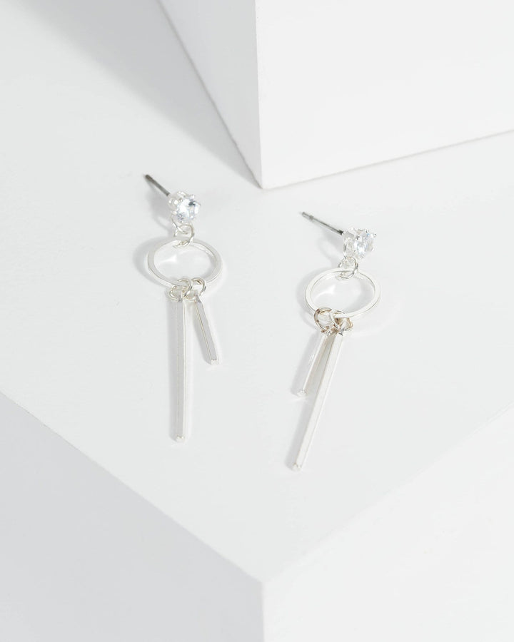 Silver Diamante Disc Fine Drop Earrings | Earrings