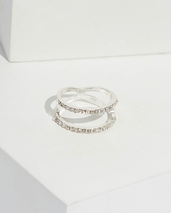 Silver Diamante Double Halo Ring | Rings
