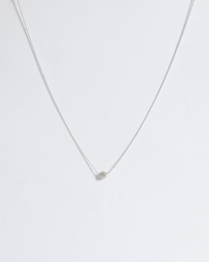 Silver Diamante Encrusted Ball Pendant Necklace | Necklaces