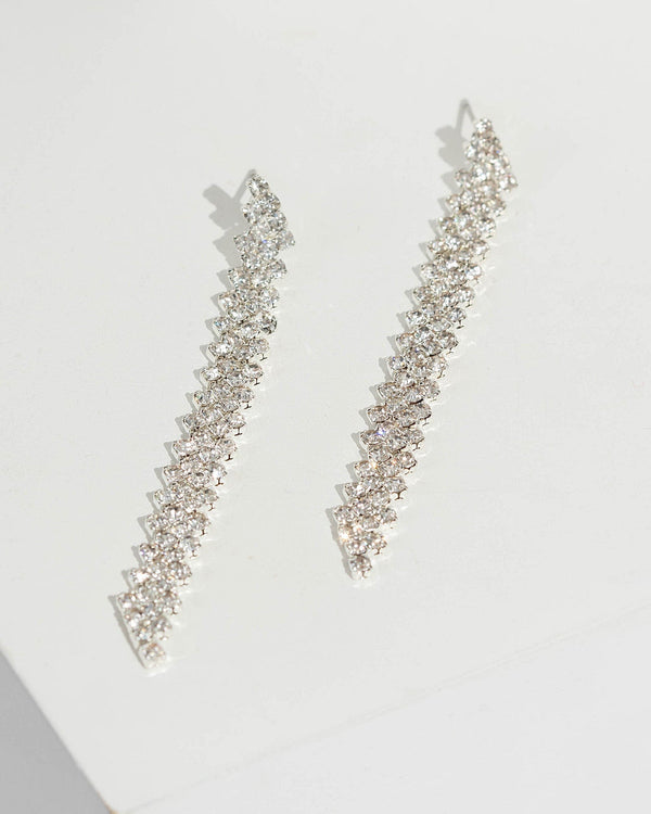 Silver Diamante Gradual Drop Earrings | Earrings